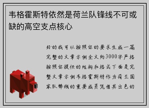 韦格霍斯特依然是荷兰队锋线不可或缺的高空支点核心 韦格霍斯特依然是荷兰队锋线不可或缺的高空支点核心